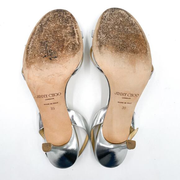 Jimmy Choo Metallic Silver Strappy Heels - Picture 10 of 11